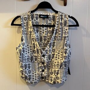 Alice Blue Black and Cream Floral Vest